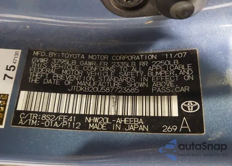 2008 Toyota Prius z USA, uszkodzony, nr VIN JTDKB20U587723685